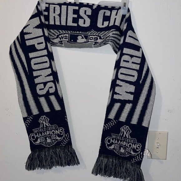 New York Yankees World Series Champions 2009 Scarf BLUE WHITE GRAY - Picture 2 of 5